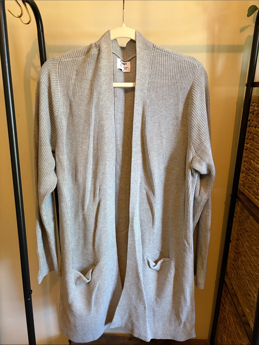 Longline Light Gray Open-Front Ribbed Cardigan Sweater